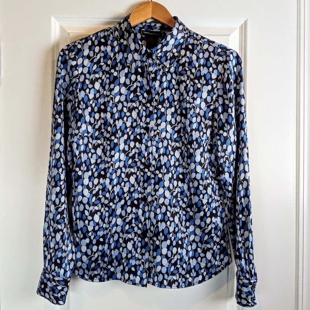 Grace Dane Lewis Blue Print Silk Long Sleeve Blouse